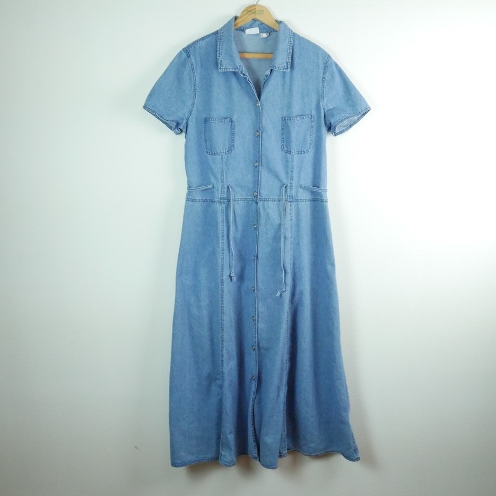 Vintage 90s Denim Maxi Dress Blue Button Front Size 16 Cottagecore Teacher Fall - Picture 3 of 7